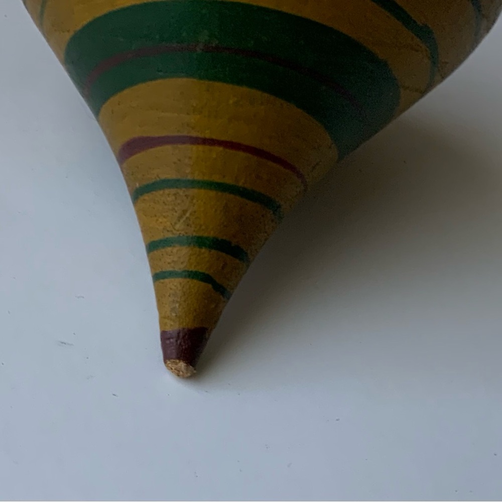 Vintage Wooden Spinning Top with Colorful Stripes - Picture 3 of 6